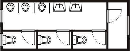Toalety dla mężczyzn z korytarzem  alternatywnie bez korytarza